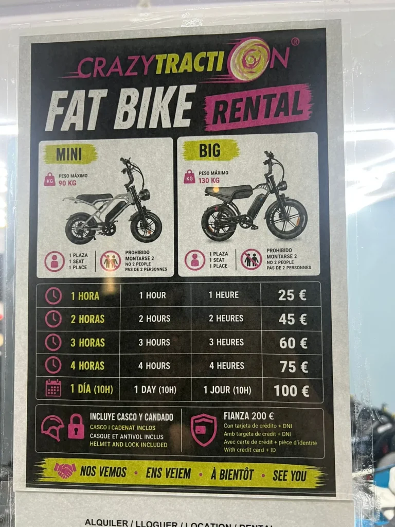 Ficha de la fat bike con los pesos máximos de los modelos mini y big